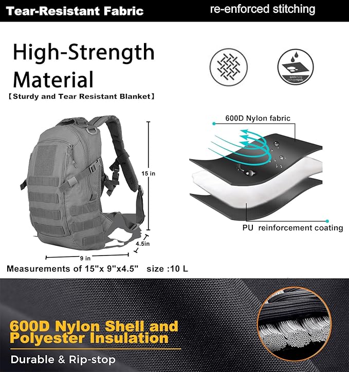 12L Small Backpack Day Pack - Mini Tactical Backpacks Military Daypack Molle Bag Rucksack Bug Out Bag for Hiking (Grey)