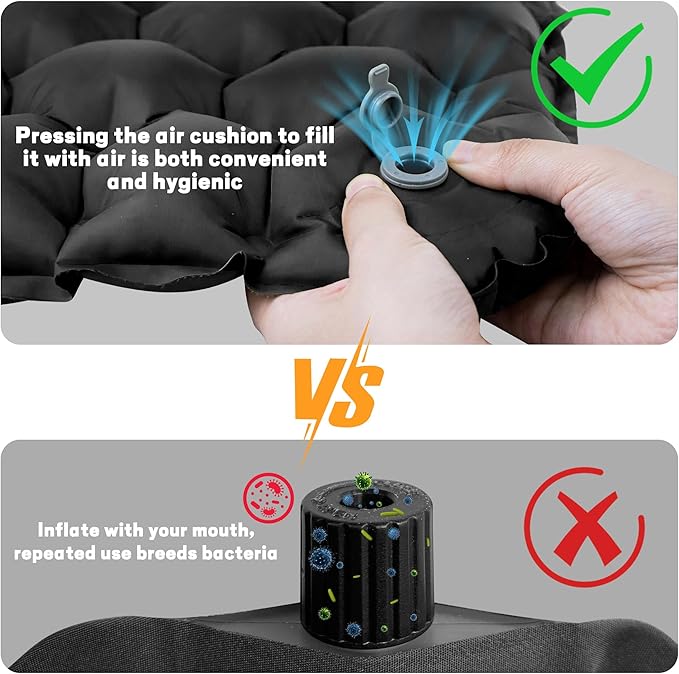 ONTYZZ Inflatable Seat Cushion Lightweight Stadium Seat Pad Travel Air Seat Cushion for Hiking Office Airplane Stadium Car