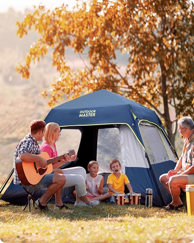 OutdoorMaster Updated Camping Tents, 4/6 Person Camping Tent with Blackout Shelter Technology, Easy Setup in 60 Seconds, Weatherproof Pop Up Tent with Top Rainfly, Instant Cabin Tent