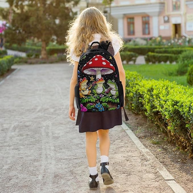 Backpack Anti-Theft Multipurpose Large Capacity Carry On Bag, Psychedelic Mushroom Trippy Magic Frog Art Camping Outdoor Backpack With Side Pockets