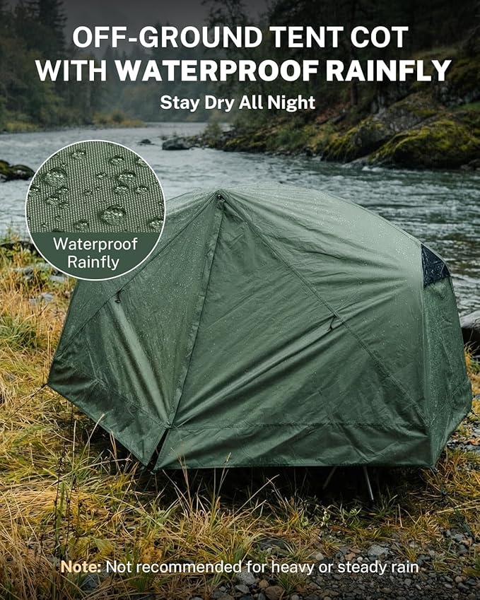 Gonex Camping Tent Cot for Adults, 1-Person Off-Ground Folding Portable Easy Set-up Tent Cot Combo Supports 350lbs for Hiking, Backpacking, Car & Motorcycle Camping(31.5" W X 78.7" L)-Army Green