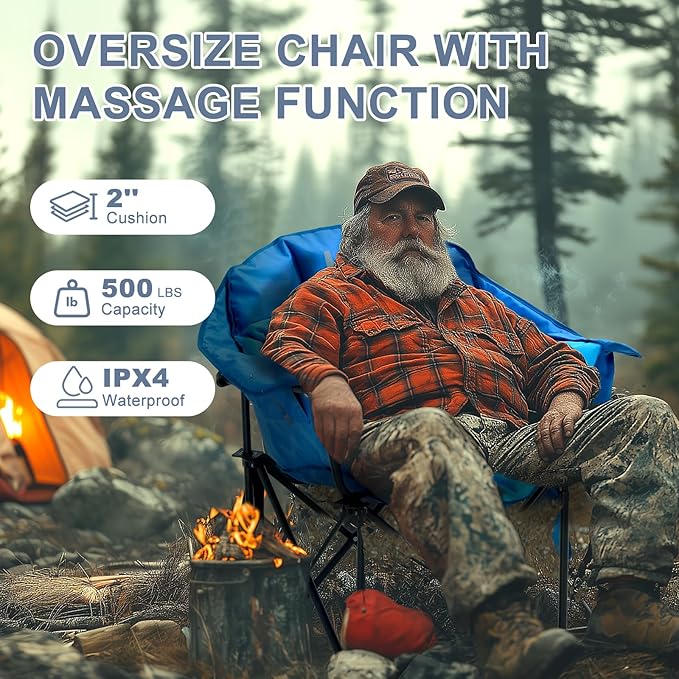 ABORON Oversized Heated Camping Chair, Portable Folding Recliner Chair with 3 Heat Settings & Massage Fuction, Fully Padded Heavy Duty Lawn Chair Supports Up to 400lbs, Ideal for Outdoor Relaxation