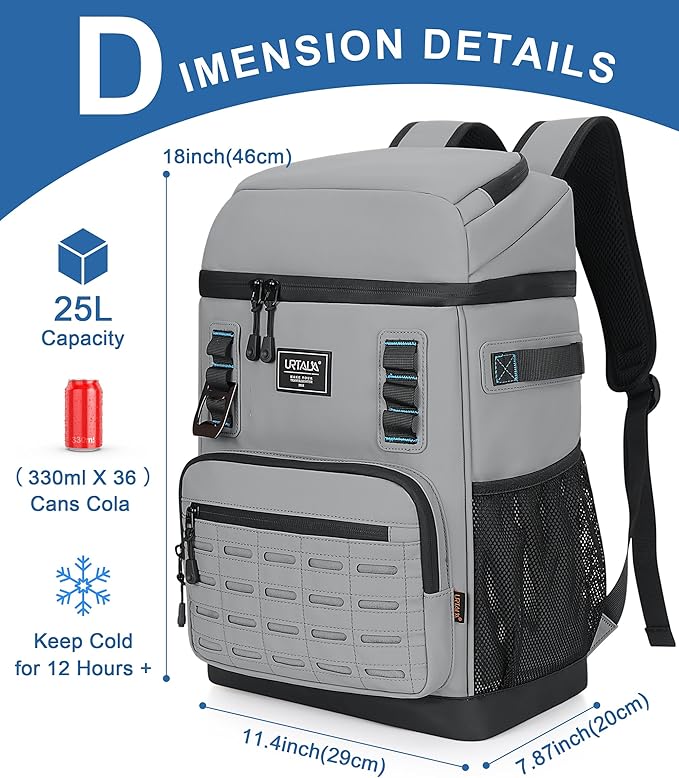 Cooler Backpack 2 Insulated Compartments Leak Proof Beach Coolers Back Pack Waterproof Cooler Bag for Hiking, BBQ Camping, Picnic, Fishing (25L, 36 Cans)