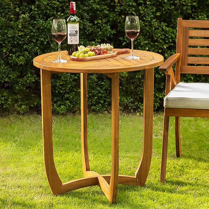 IDZO Outdoor Bistro Dining Table Heavy Duty 270lbs Capacity, FSC Acacia Wood, Elegant & Minimalist Design for Garden, Backyard, Porch, Patio