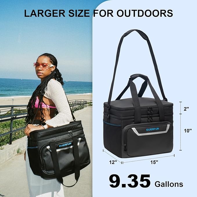 EVERFUN Small Cooler Lunch Box Mini Leak-Proof Soft Double Deck 24 Can Personal Insulated Collapsible Portable Waterproof Lunch Bag Ice Chest for Men Women Work Travel Car Picnic Beach