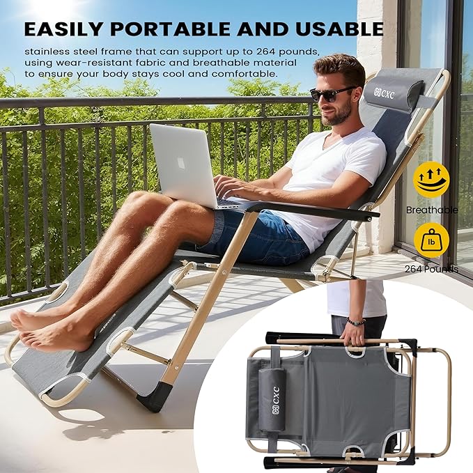 CXC Adjustable Zero Gravity Patio & Comfortable Folding Chair with Foot Rest & Adjustable Back Angle, Ideal for Office Naps, Fishing, Patio 250lbs Capacity
