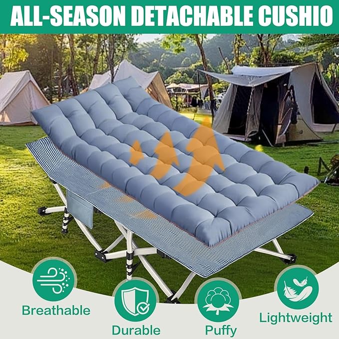 79" L x 32" W x 18" H Camping Cot with Comfortable Mattress for Adults Oversize XXL Cots for Sleeping Camping Bed Folding Cot Heavy Duty with Carry Bag for Home Outdoor Travel
