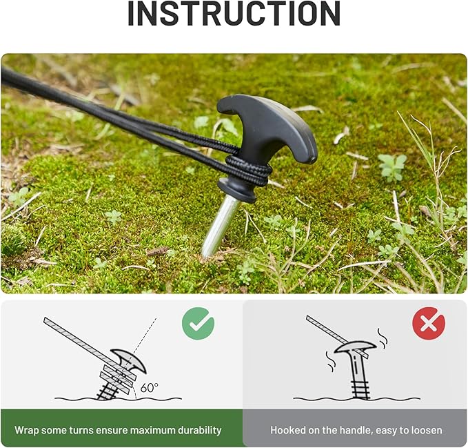 TIMBER RIDGE 10 Pack Tent Stakes, Heavy Duty 8 Inch Ground Stakes, Non-Rust Stainless Steel with Threaded & Ergonomic Handles, Camping Pegs for Camping, Canopies, Grassland, Garden, Patio, Hiking