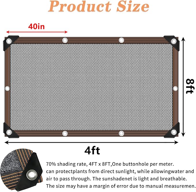 QLOFEI Shade Cloth for Garden, 70% Sun Screens for Patio Pergola Outdoor, Easy to Hang Mesh Tarp Shade Cloth with Grommets, Shade Neting Cover for Kennel Chicken Coop Plant Shade Sail, 4x8 FT