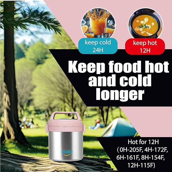 Elate 2-Quart Thermos Food Jar for Hot Food | 64oz Stainless Steel Vacuum-Insulated Camp Crock, Wide-Mouth Thermal Food Container, Portable Lunch Pot for Outdoor, Camping, Picnics, Trips, Potlucks