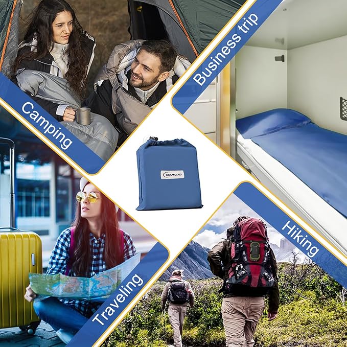 Sleeping Bag Liner, Ultralight Travel Sheet with Zipper and Compact Carry Bag, Portable Sleeping Camping Sheet, Soft Sleeping Bag Sack for Hotel, Hiking, Tenting, Camping