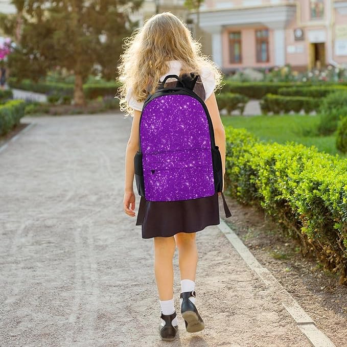 Lightweight Daypack Backpack for Sports Travel Running, Large Capacity Multipurpose Anti-Theft Bookbag, Purple Glitter Sparkle Pattern Laptop Backpack Daypack
