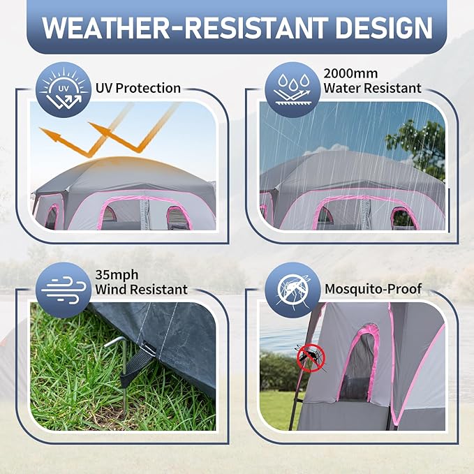 Outvita 6 Person Camping Tent with Carry Bag, Waterproof Windproof Easy Setup, Portable Family Camping Tent with 1 Mesh Door & 5 Large Mesh Windows, 10'X9'X83in