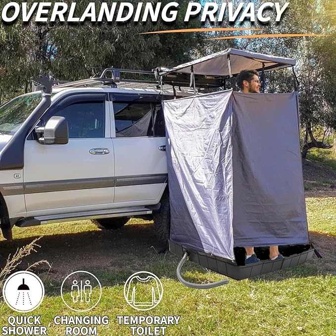 DANCHEL OUTDOOR Car Awning Shower Room with Roof, 3.3ftx3.3ft Privacy Shower Enclosure Portable Changing Room Camping w/LED Light (Gray)
