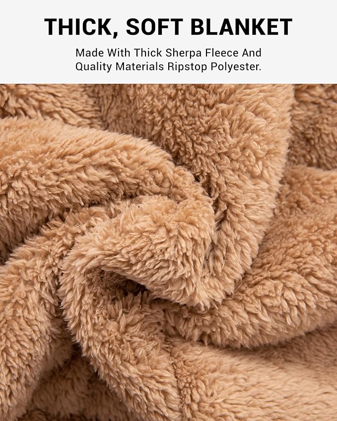 KingCamp Large Camping Blanket with Sherpa Lining, Packable Down Alternative Puffy Printed Wearable Blanket with Snap Buttons, Warm Weatherproof Quilt for Outdoor Travel (79" L x 57" W, Orange)