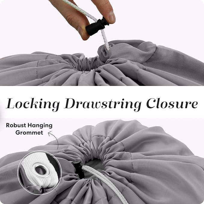 Handy Laundry Bag Shoulder Strap - Drawstring Locking Closure, Durable Nylon Material, Large Capacity, Heavy Duty Stitching - Perfect for Laundromat or College Dorm (Grey, 30" x 40")