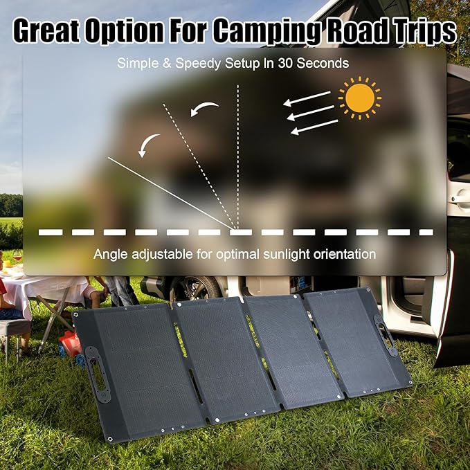 100W Solar Charging Backpack with 23% High-Efficiency Panel, Foldable Waterproof Solar Powered Bag, USB Output for Phone, Ideal for Hiking, Camping, RV & Emergency