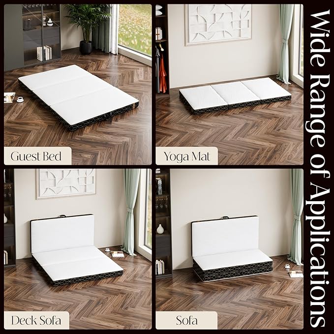 Tri-Fold Memory Foam Mattress Full - 4 Inch Portable Folding Mattress with Handle & Washable Cover, Floor Bed with Non-Slip Base, Space-Saving for Room, Travel, Guest Bed, RV, 73"x52"x4"