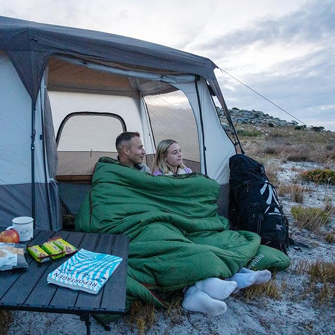 Naturehike Flannel Queen Size Double Sleeping Bag for Adults with Pillows, Doublewide Two Person Sleeping Bag for Couples & Whole Family, All Seasons for Camping, Hunting & Bedding