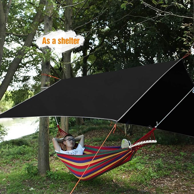 REDCAMP Hammock Rain Fly Camping Tarp Waterproof, 10x10ft Lightweight Backpacking Rain Tarp Shelter for Hiking Outdoor, Black