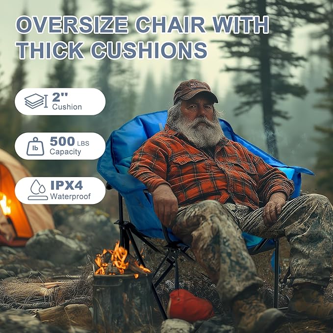 ABORON Oversized Heated Armrest Camping Chair, Portable Heated Folding Recliner Chair with 3 Heat Settings, Fully Padded Heavy Duty Chair Supports Up to 400 lbs, Perfect for Outdoor Adventures