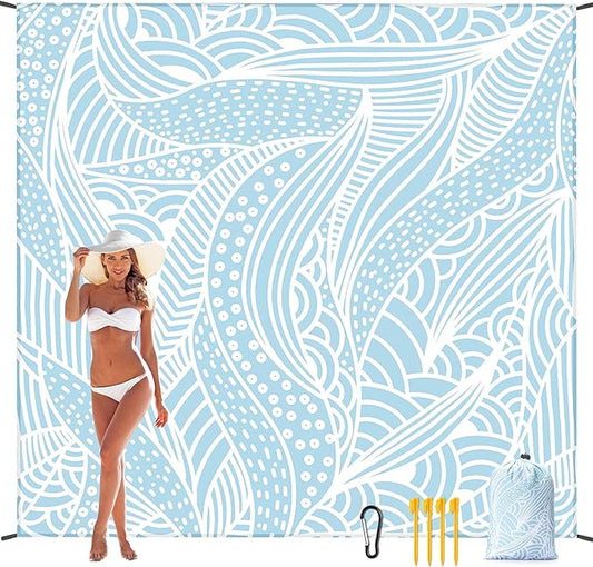Beach Blanket, Sandproof Beach Mat, Waterproof Quick Drying Lightweight Outdoor Aztec Picnic Mat 79" X 83"/120"x108" for 2-8 Adults for Travel, Camping, Hiking