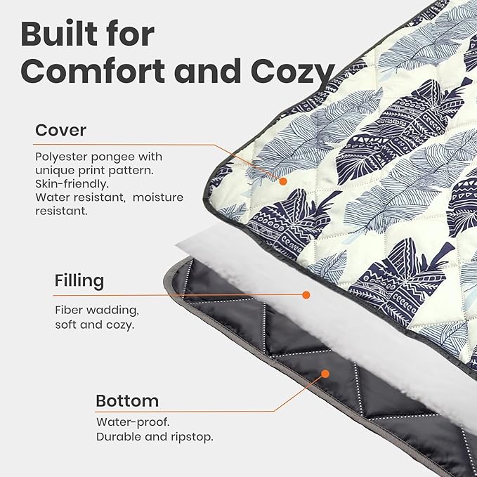 Waterproof Outdoor Blanket, 79" x 55" Large Packable Picnic Blankets, Foldable Picnic Mat for Park, Lawn, Grass, Beach, Concert (Ethnic Feather)