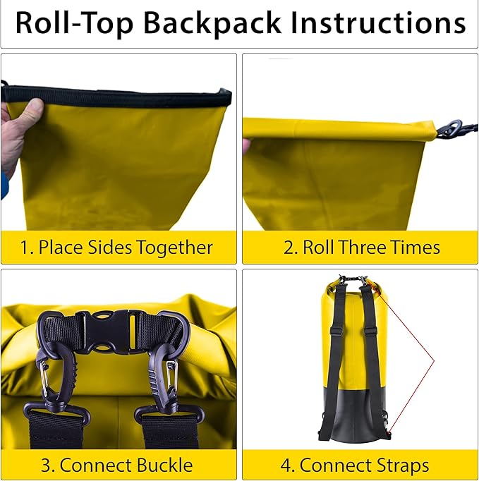 Malo’o DryPack 30L Waterproof Kayak Dry Bag, Heavy Duty Roll-Top Dry Bag with MOLLE Grid and Carry Straps for Fishing, Paddle Boarding, Boating, Camping, and Travel, Yellow