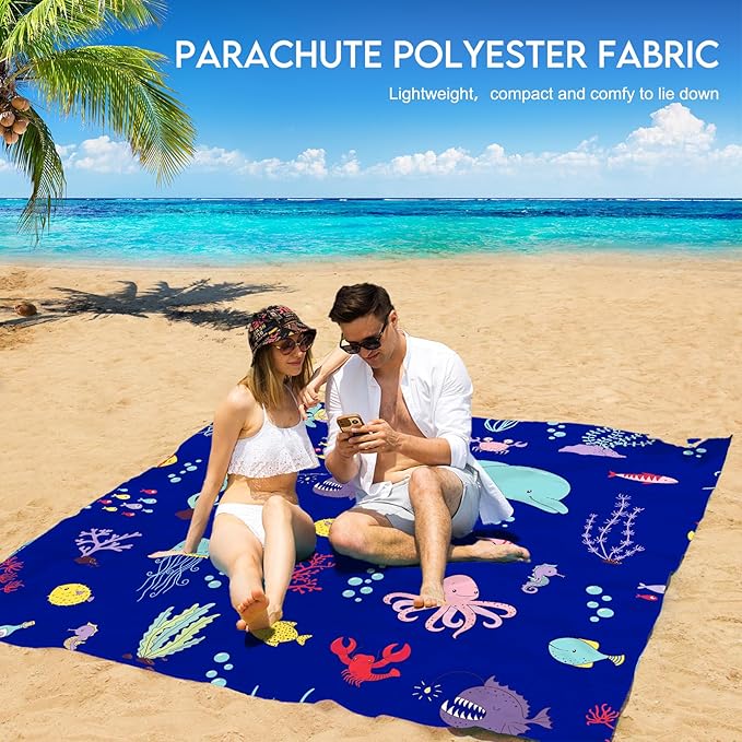 BYDOLL Beach Blanket Waterproof Sandproof Large 78''×81''/10'×9' Sand Free Oversized Sandless Picnic Mat Water Proof Packable Lightweight Blanket for Beach Camping Hiking Travel