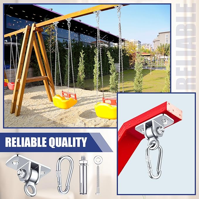 Tandefio 6 Sets of Robust Swing Hangers for Wooden Concrete Set with Swing Hook Screw Bolt Washer Swingset Accessory for Porch Patio Yoga Indoor Outdoor,Over 1800 lb Capacity (Stainless Steel Color)