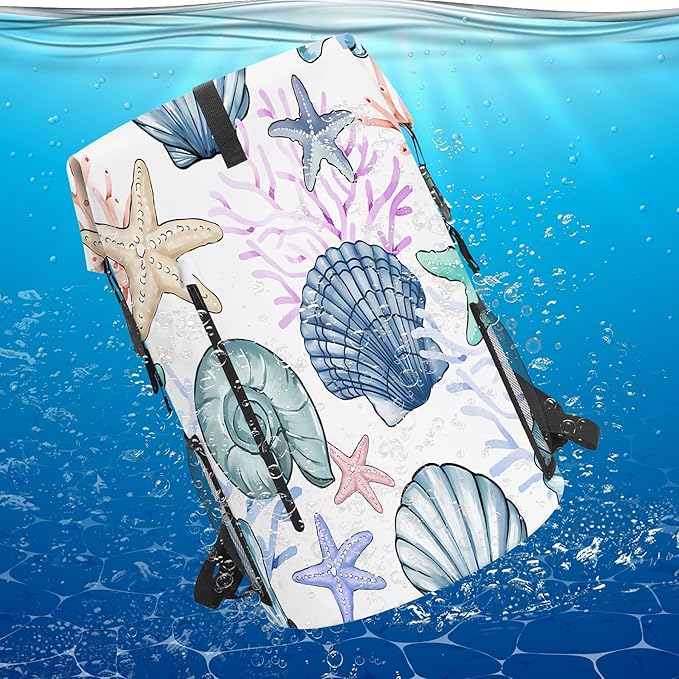 Waterproof Dry Bag Marine Dry Bags for Kayaking Hiking Sea Shell Coral Nautical Starfish Backpack Roll-Top Closure Bag - Backpack Waterproof Phone Case 5L