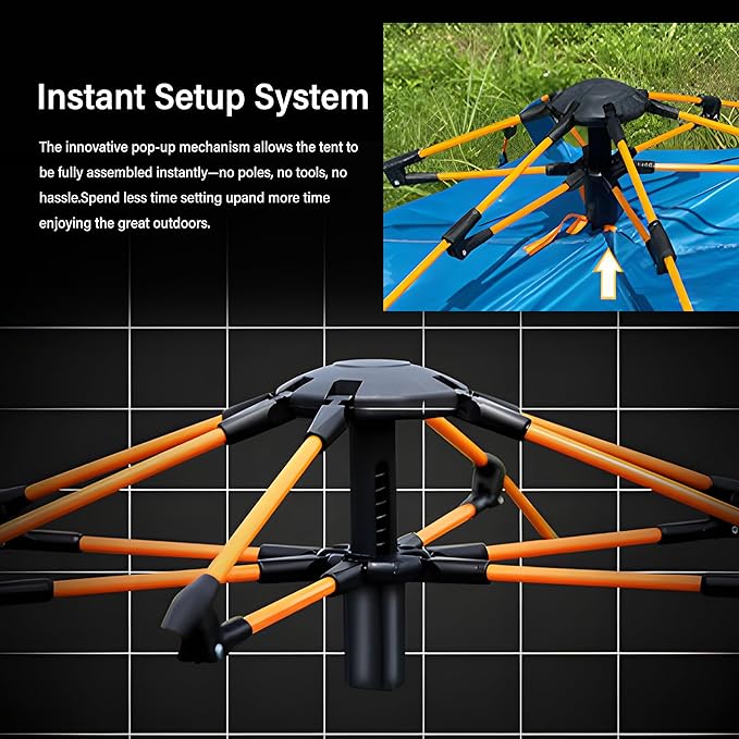 Quick Set Up Waterproof 4-Person Camping Tent with Bug Netting - Instant Pop-Up Tent for Family Camping & Hiking | All-Weather 4-Season Outdoor Shelter