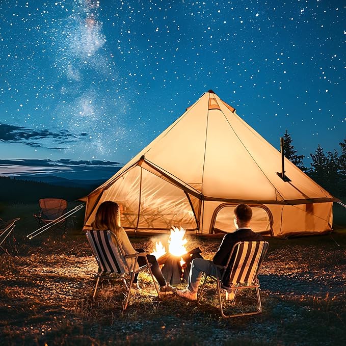 Bell Tent for Family Camping, 9.8/13.1/16.4 FT Yurt Tent with Stove Jack, 4 Season Oxford Tents for Outdoor Party, Hot Tent Shelter Fits 3-4 People