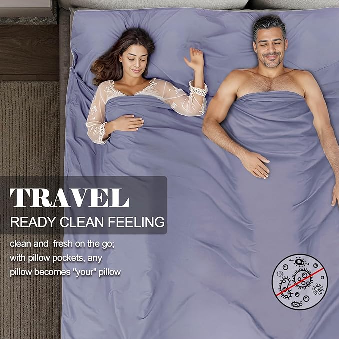 Sleeping Bag Liner,Travel Sheet & Adult Sleep Sack, Camping Sheets Travel Sleep Sack for Backpacking,Hotels & Hostels -Lightweight Single &Double Travel Sheet Camping Sheets