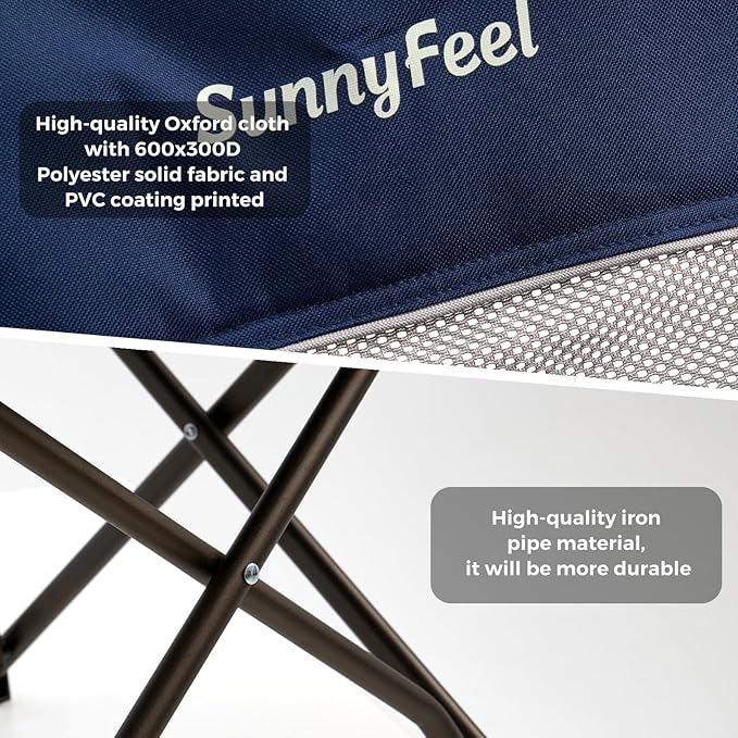 SUNNYFEEL Lightweight Oversized Camping Chairs for Adults Portable Folding Chair with Side Pockets & Cup Holde for Beach,Fishing,Trip,Picnic,Lawn,Concert Outdoor, Carry Bag Included