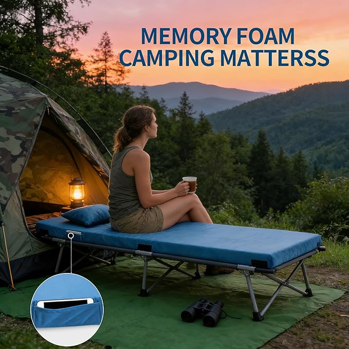3 Inch Memory Foam Camping Mattress Pad, Dual Layer Thick Sleeping Camp Mat for Sleepover Car Tent, Portable Roll Up Mattress for Adults with Travel Bag