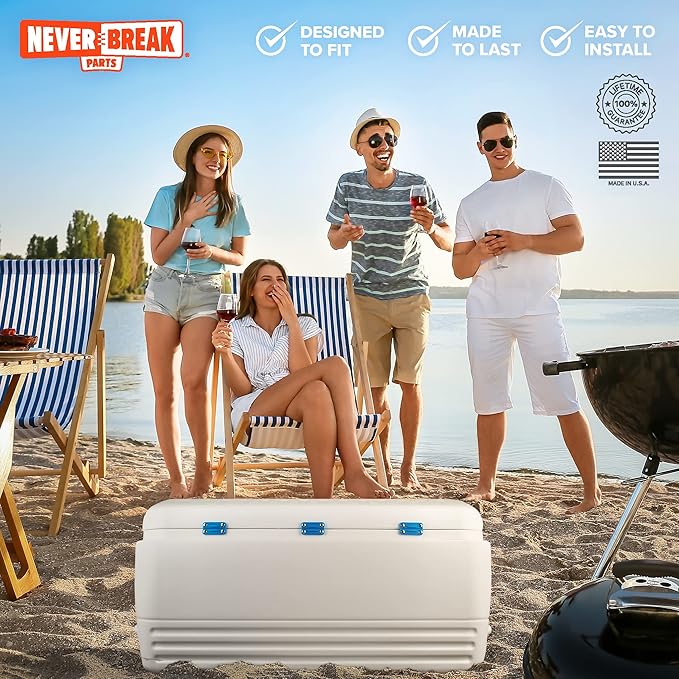 NeverBreak Parts - Igloo Cooler Replacement Parts - Large Repair Kit | High Strength Igloo Cooler Hinges Replacement with Latches | Ice Chest Repair Kit