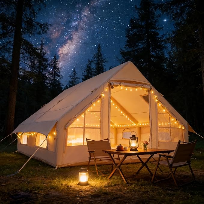 YOLENY Inflatable Tents for Camping, 6-12 Person Blow Up Tent with TPU Skylight, Canopy, Mesh Windows, Stove Jack & Pump, 4 Season Large Inflatable Tent, Waterproof & Windproof
