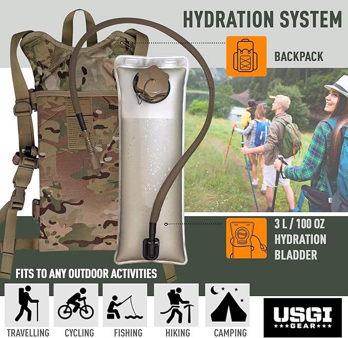 Multicam MOLLE Hydration Carrier – Holds 3-Liter Water Bladder – Tactical Military Backpack for Hiking, Biking, Camping, and Outdoor Use