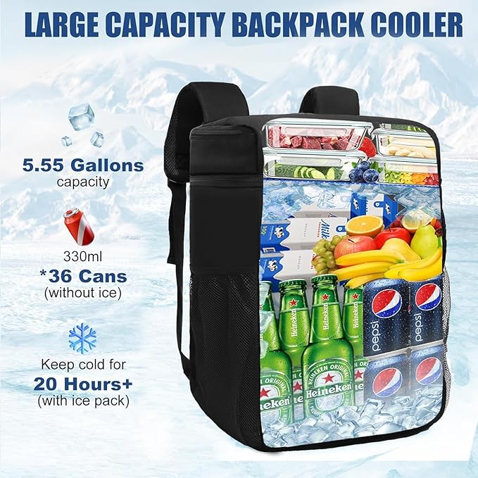Backpack Cooler Insulated Leak Proof for Men Women 36 Cans Soft Cooler Backpack Insulated Waterproof Large Capacity Coolers Bag Portable for Lunch Camping Travel Picnic Hiking