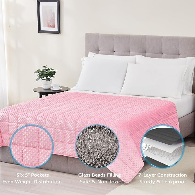 L'AGRATY Weighted Blanket for Adult - 60"x80" 22lbs Minky Dots Heavy Blanket with Glass Beads Soft Breathable for All-Season Summer Fall Winter Thick Comfort for Sleeping