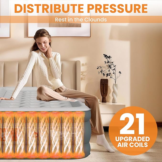 Twin Air Mattress with Built-in Pump, 18 Raised Inflatable Air Mattress, 500 lbs Max Honeycomb Comfortable Air Bed with Storage Bag, for Camping, Home and Guest Use