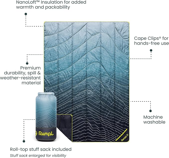 Rumpl Backcountry Puffy Blanket, Ultra-Portable and Lightweight Adventure Blanket, 1-Person (52x75 inches), Moraine Mist