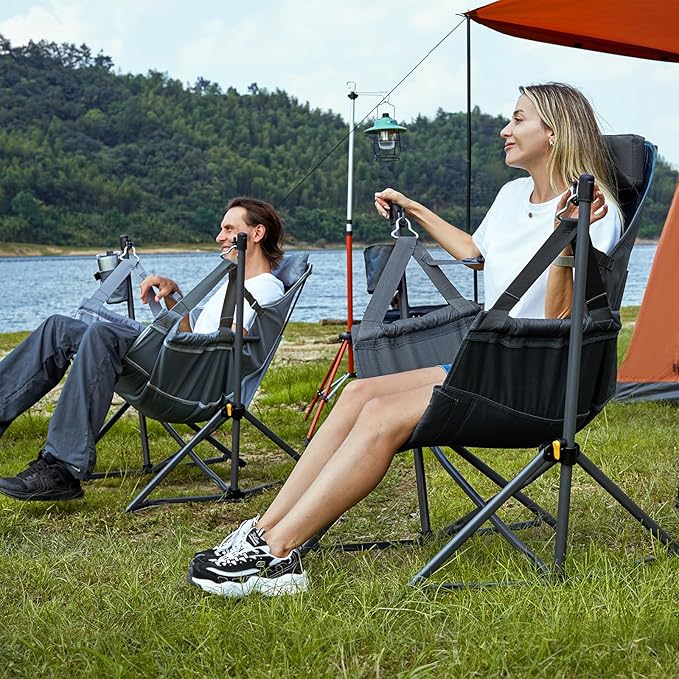 Timber Ridge Hammock Camping Chair with Adjustable Backrest, Heavy Duty Folding Hammock Chair Supports 300lbs, Portable Hammock Chair for Camping, Travelling and Patio, Grey