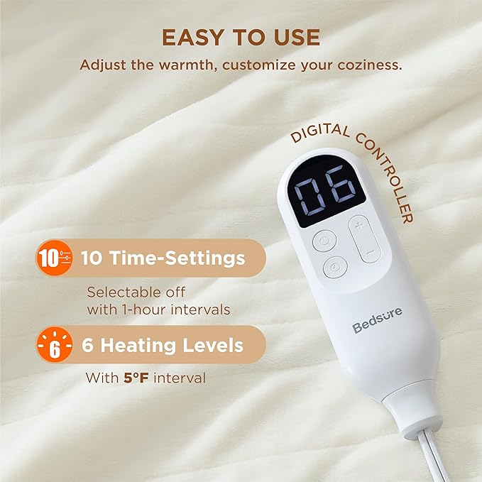 Bedsure Electric Blanket Full Size - Soft Flannel Heated Blanket, Fast Heating with 10 Time Settings & 6 Heat Settings, Warm Gift for Grandma (72x84 inches, Ivory)