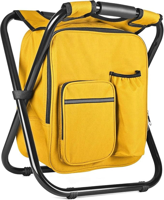 Kikerike Backpack Stool Cooler Chair Heavy Duty 300 LBS Max Load Portable Lightweight Stool Backpack Folding Fishing Cooler Seat for Camping Hunting Fishing - Yellow