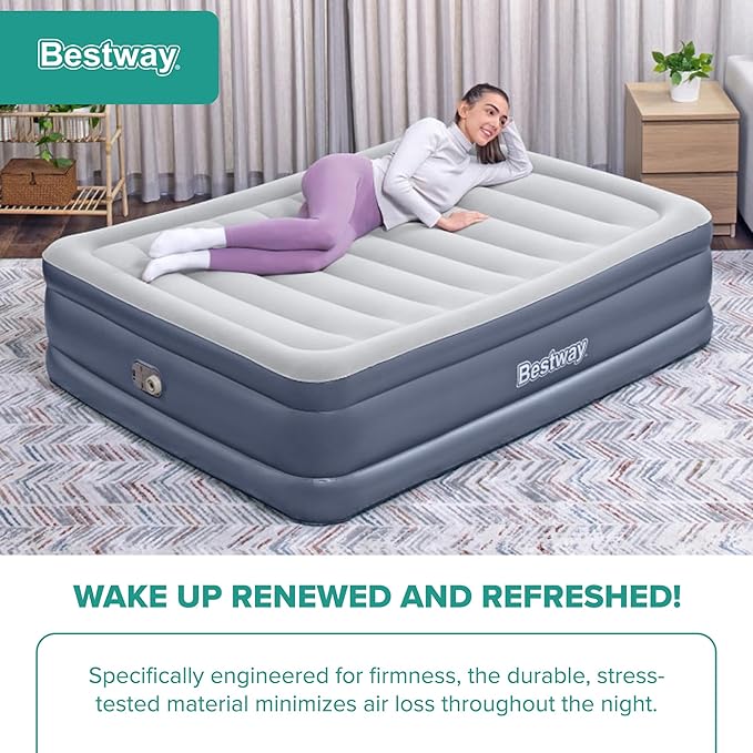 Bestway Tritech, Sized 20" Thick Durable Comfortable Mattress Pad for Portable Relaxation with Built-in AC Pump and Storage Bag