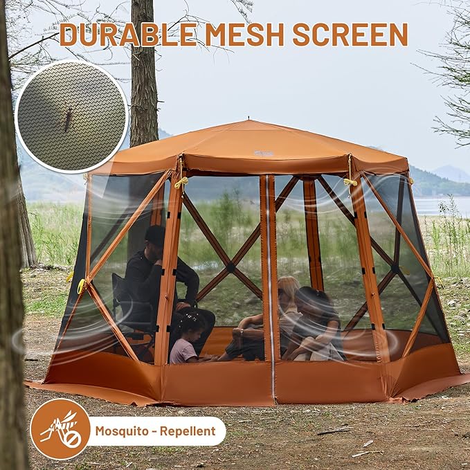 TIMBER RIDGE Easy Pop Up Gazebo Canopy Tent for Camping, 11.5 X 9.8 Ft Portable Instant Screenhouse, Pop Up Screened in Canopy with Netting for Backyard, Patio, Outdoor, Tailgating, Picnics, Orange