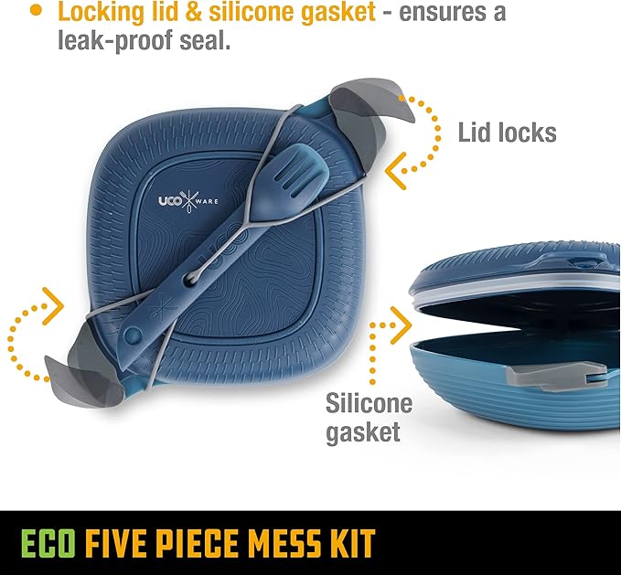 UCO Recycled ECO 5-Piece Camping Mess Kit with Bowl, Plate, Switch Spork Utensil Set