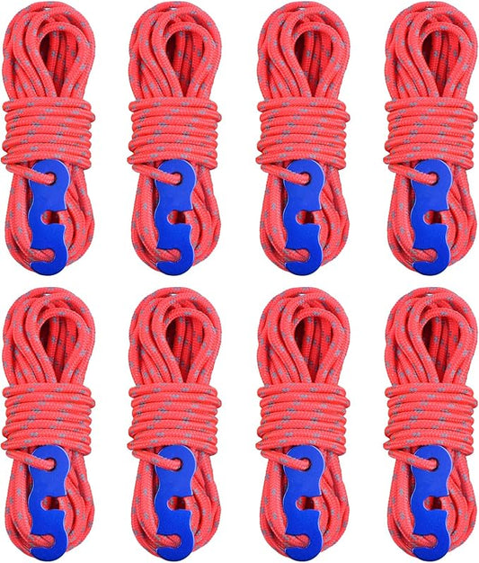 TRIWONDER Reflective Guyline, Tent Cord Nylon Paracord Rope with Guyline Adjuster for Camping Tent, Outdoor Packaging (Red - 8 Pack)